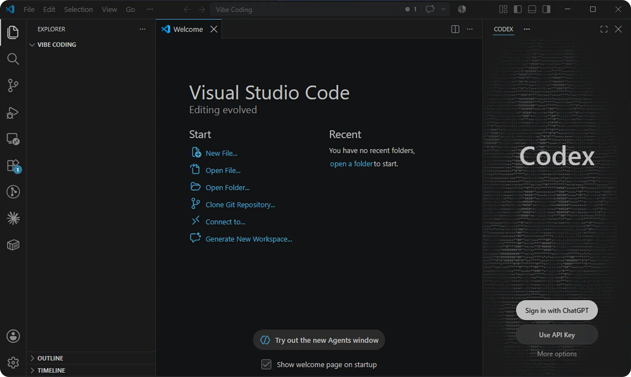 Signing in to Codex with ChatGPT account in VS Code workspace
