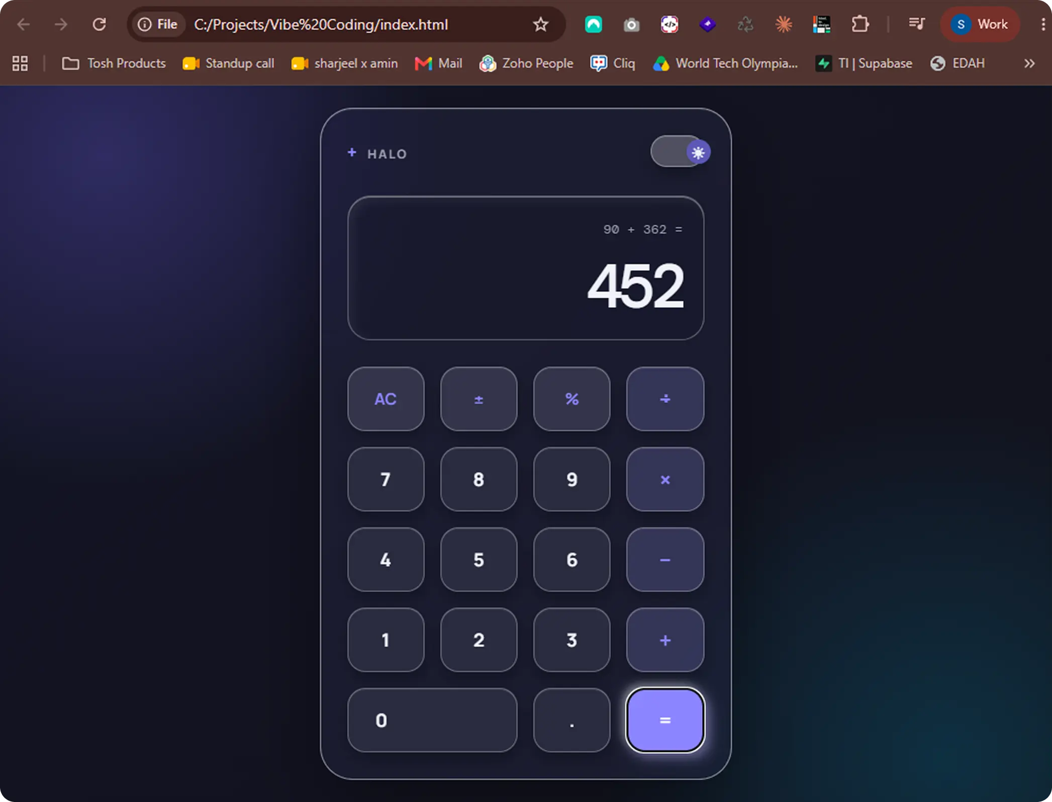Generated HTML CSS JavaScript calculator code files built with ChatGPT Codex
